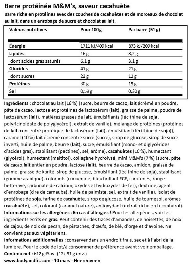 M&MS PROTEIN BAR I  Mars Nutritional Information 1