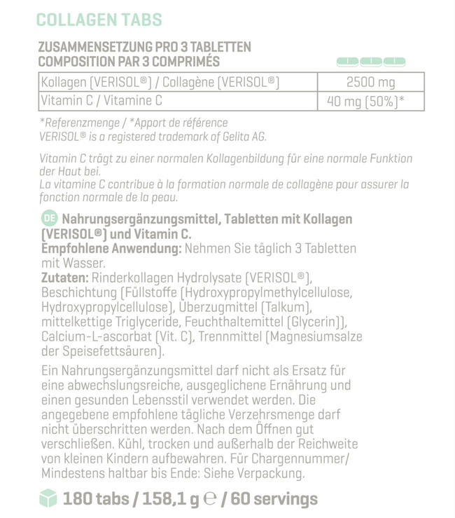 Collagen Tabs - Body&Fit Nutritional Information 1