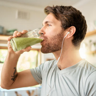 Man drinking protein smoothie