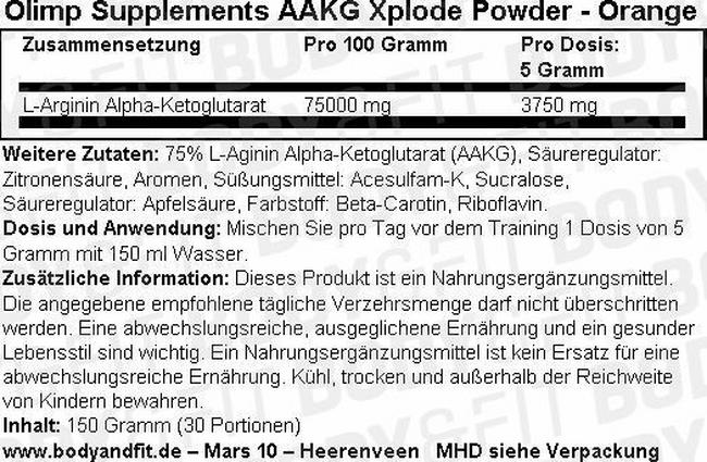 AAKG Xplode Powder Nutritional Information 1