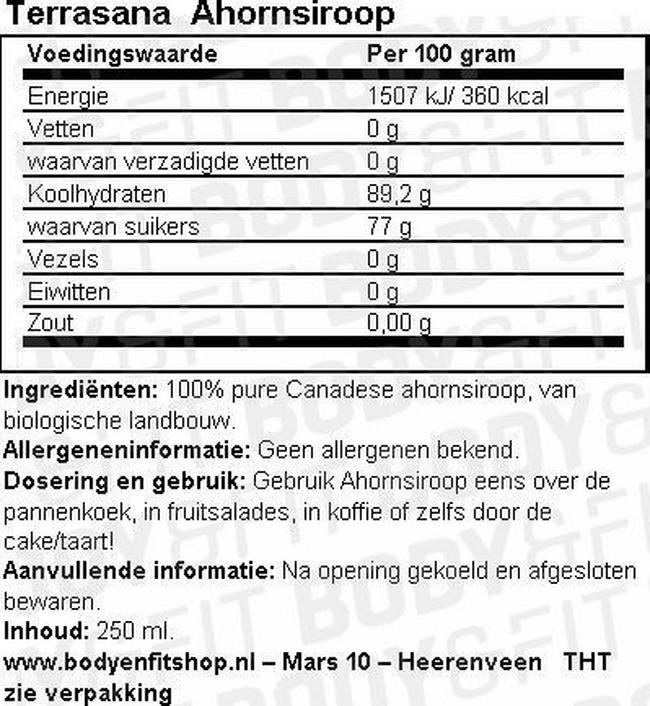Ahornsiroop Nutritional Information 1