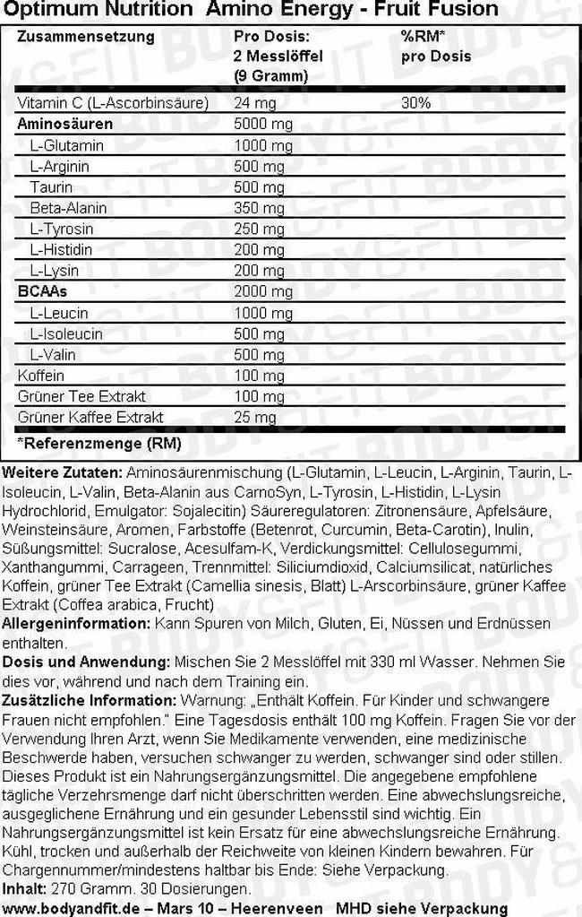 ESSENTIAL AMIN.O. ENERGY Nutritional Information 1