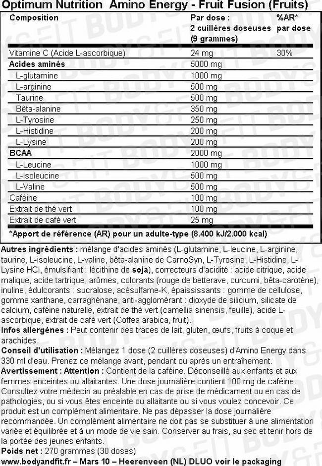 ESSENTIAL AMIN.O. ENERGY Nutritional Information 1