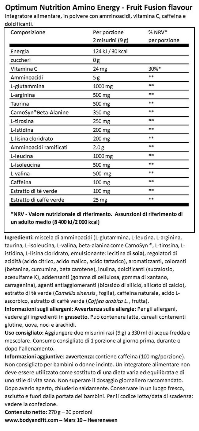 ESSENTIAL AMIN.O. ENERGY Nutritional Information 1