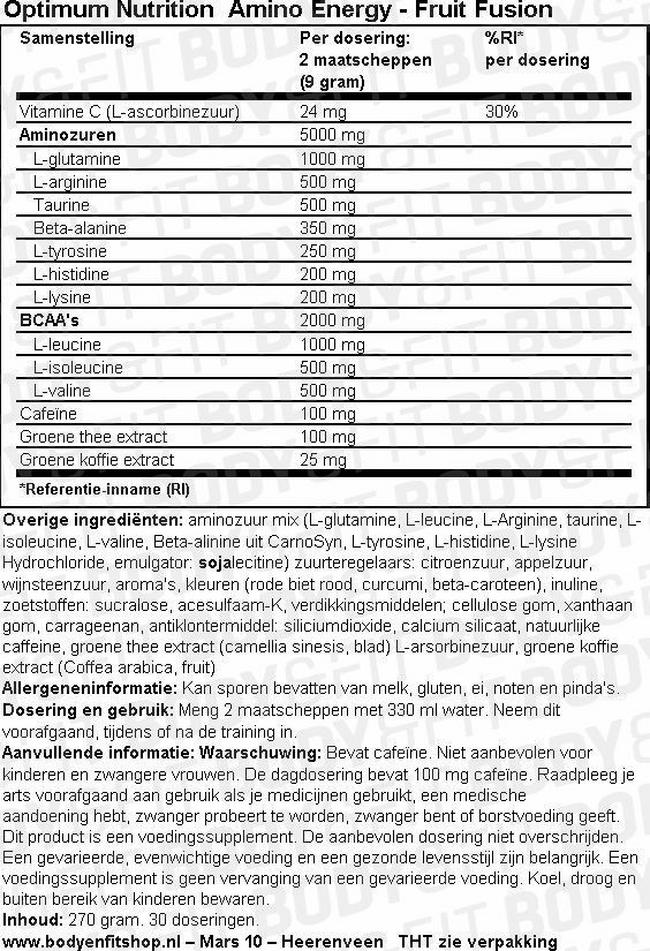 ESSENTIAL AMIN.O. ENERGY Nutritional Information 1