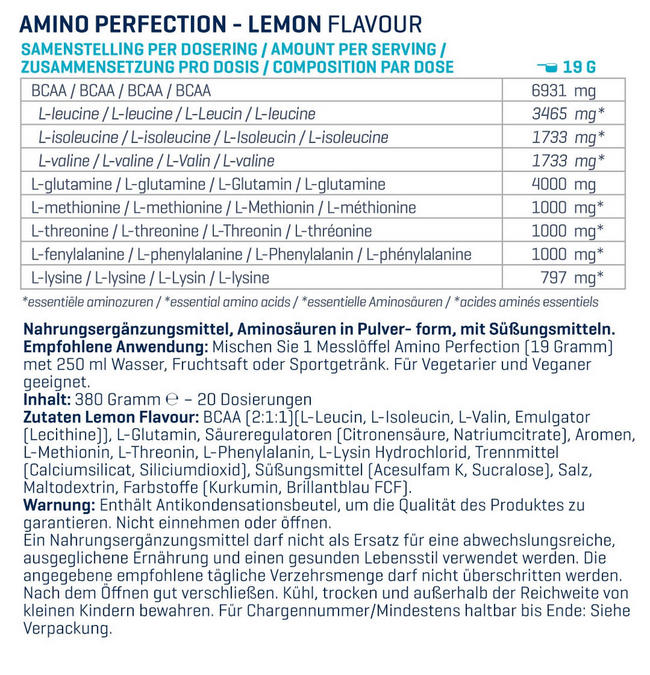 Amino Perfection (BCAA, EAA und Glutamin) Nutritional Information 1