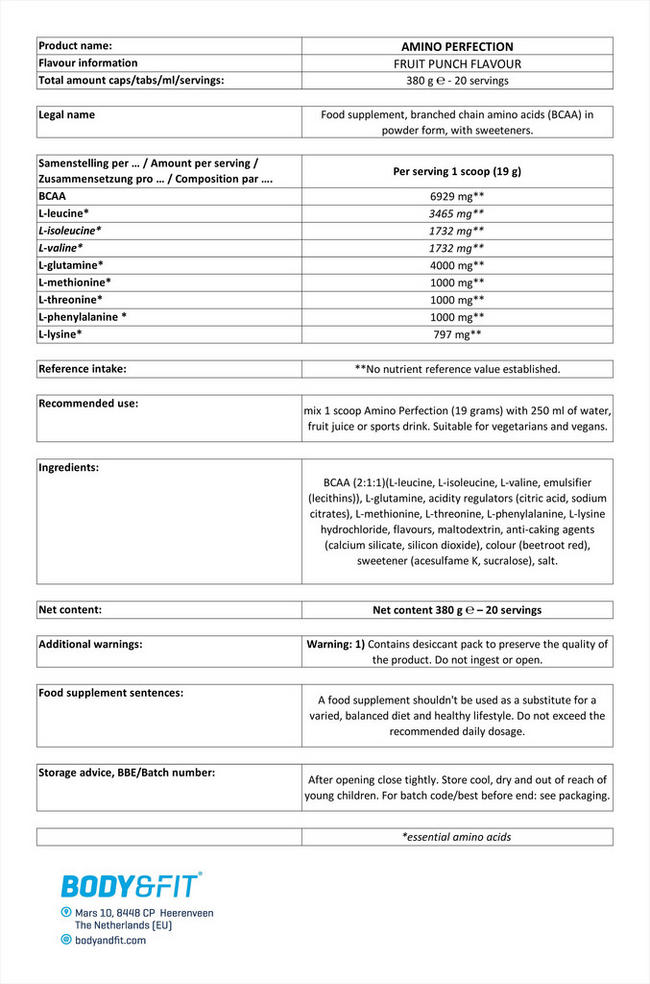 Amino Perfection Nutritional Information 1