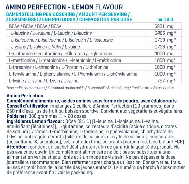 Amino Perfection (BCAA, EAA et Glutamine) Nutritional Information 1