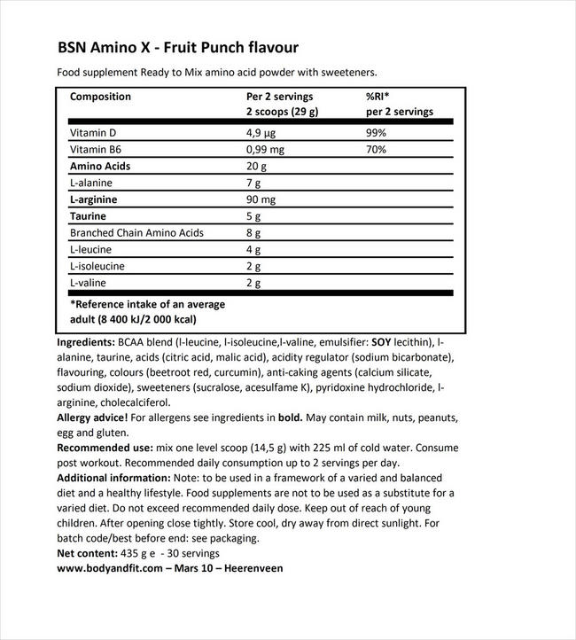 Amino X Nutritional Information 1