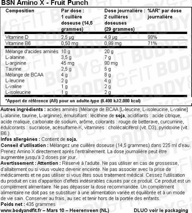 Amino X Nutritional Information 1