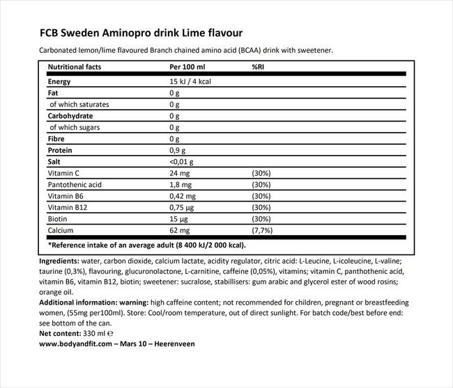 AminoPro Drink Nutritional Information 1