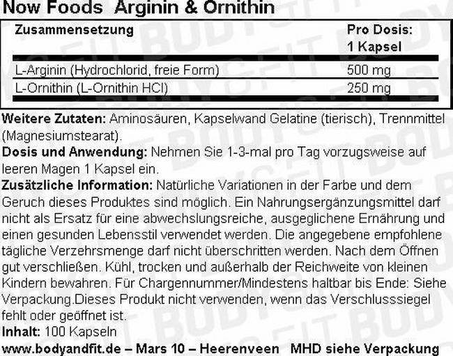 Arginin & Ornithin Nutritional Information 1