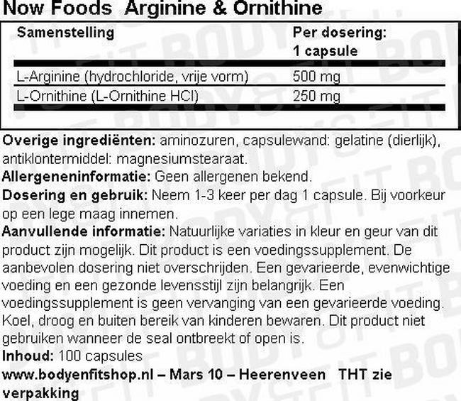 Arginine & Ornithine Nutritional Information 1