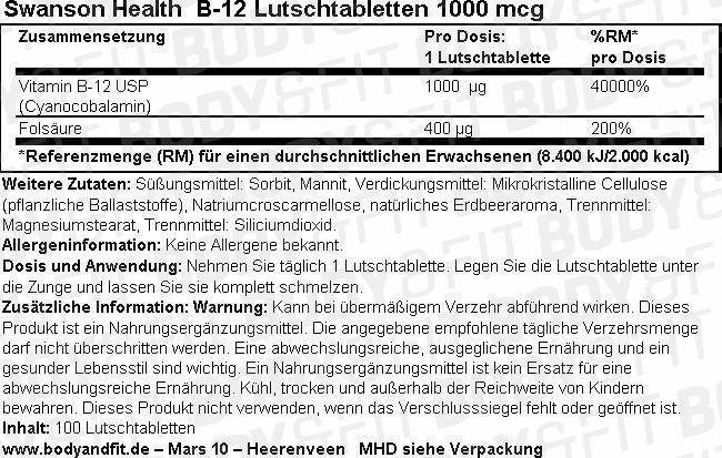 B-12 Lutschtabletten 1000 mcg Nutritional Information 1
