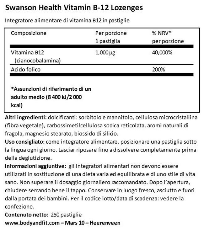 B12 Lozenges 1000 µg Nutritional Information 1