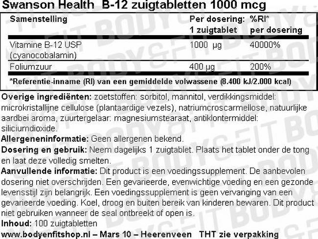 B-12 Zuigtabletten 1000mcg Nutritional Information 1