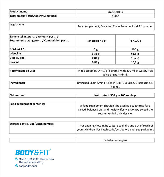 BCAA 4: 1: 1 Nutritional Information 1