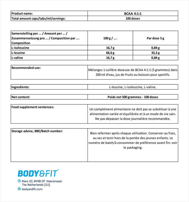 BCAA 4:1:1 Nutritional Information 1