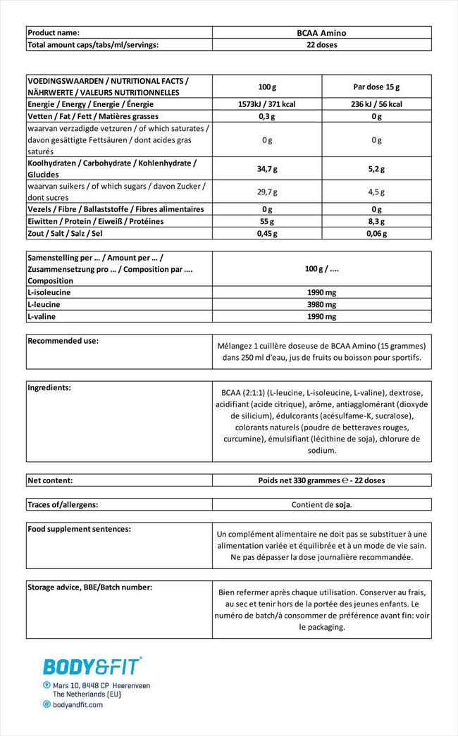 BCAA Amino Nutritional Information 1