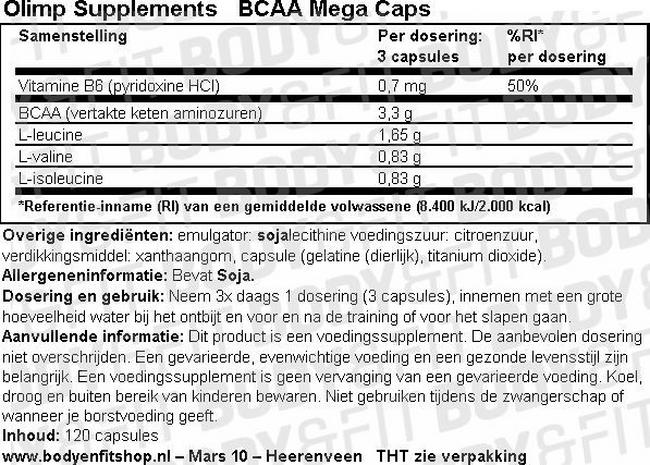 BCAA Mega Caps Nutritional Information 1