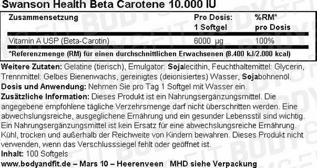 Beta Carotene 10.000 IU Nutritional Information 1