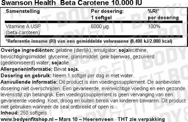 Beta Carotene 10.000 IU Nutritional Information 1