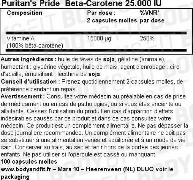 Beta-Carotene 25.000 IU Nutritional Information 1