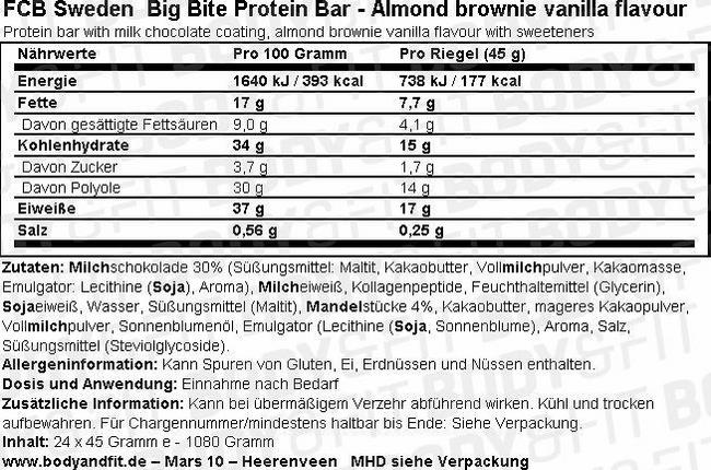 Big Bite Protein Bar - Box (24X45g) Nutritional Information 1