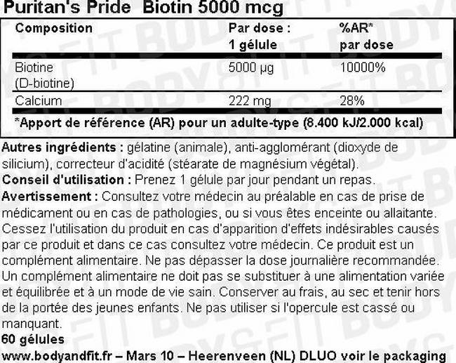 Biotin 5 000 mcg Nutritional Information 1