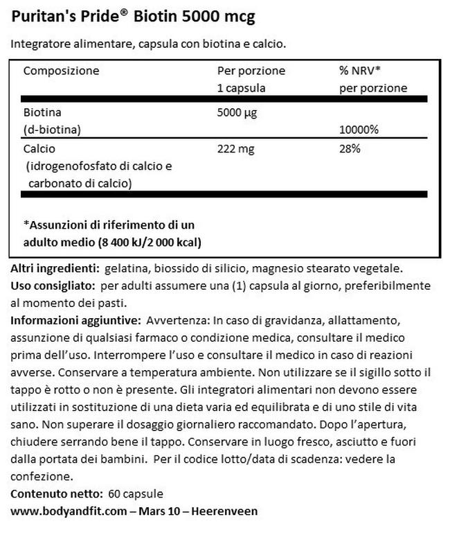 Biotin 5.000 µg Nutritional Information 1