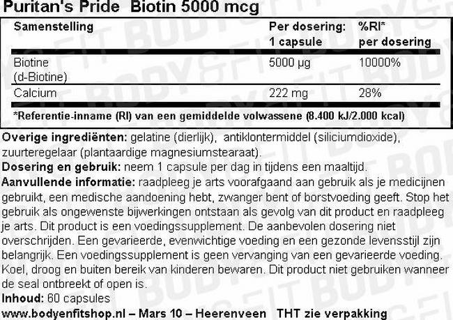 Biotin 5000 mcg Nutritional Information 1
