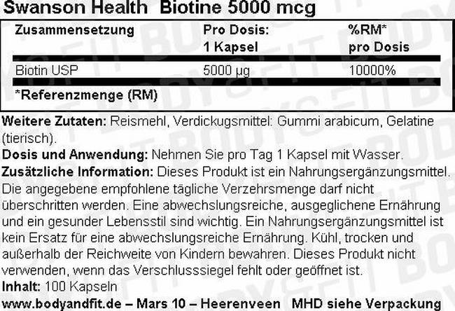 Biotin 5000 mcg Nutritional Information 1