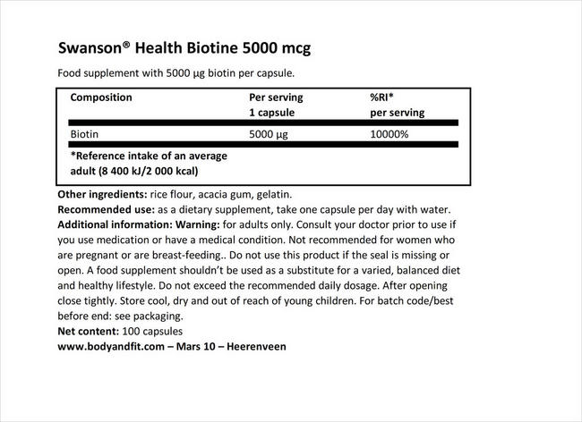 Biotin 5000µg Nutritional Information 1