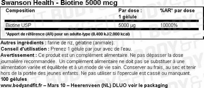 Biotin 5000µg Nutritional Information 1