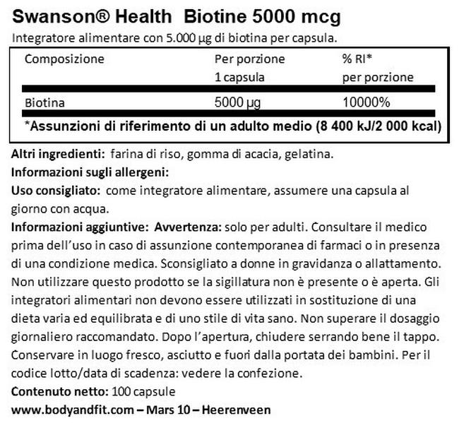 Biotina 5 mg Nutritional Information 1