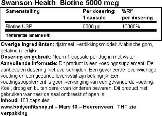 Biotine 5000 mcg Nutritional Information 1