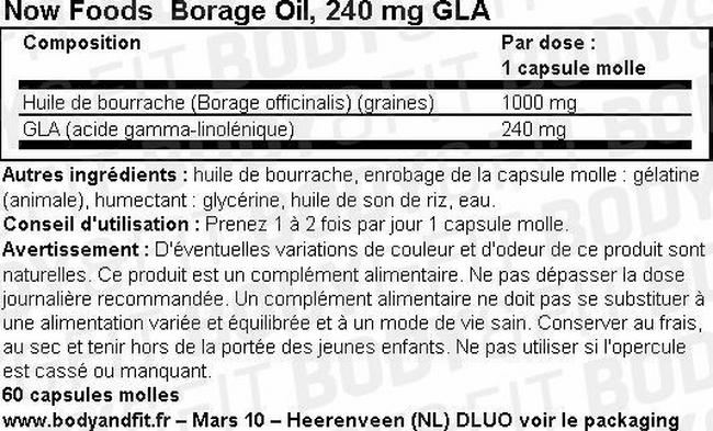 Borage Oil, 240mg GLA Nutritional Information 1