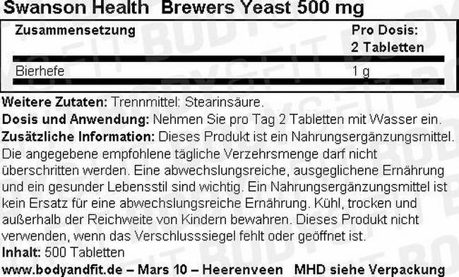 Bierhefe 500 mg Nutritional Information 1