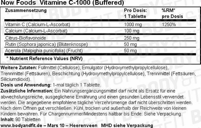 Vitamin C-1000 (Buffered) Nutritional Information 1