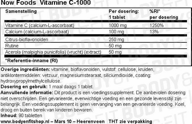 Vitamine C-1000 (Buffered) Nutritional Information 1