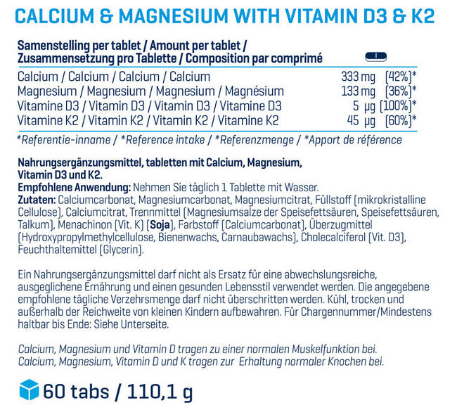 Calcium Magnesium + Vitamin D3 and K2  Nutritional Information 1