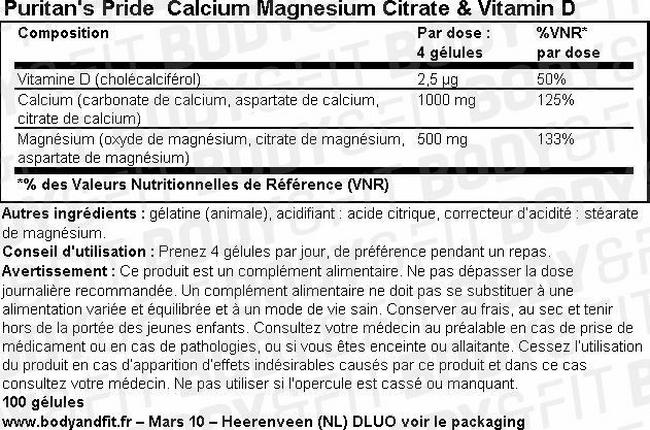Calcium Magnesium Citrate Vitamin D Puritans Pride