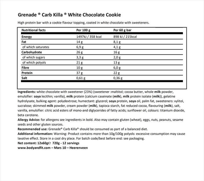 Grenade Protein Bars Nutritional Information 1