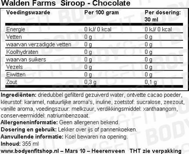 Sirop au chocolat Nutritional Information 1