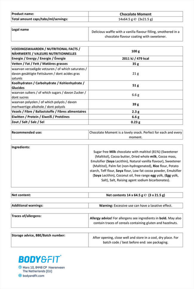 Chocolate Moment Nutritional Information 1