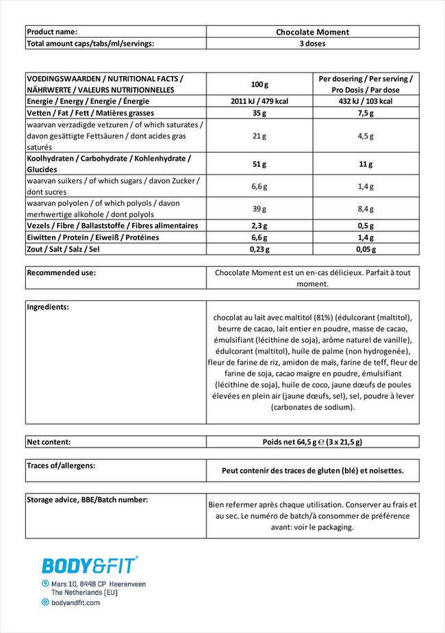 Chocolate Moment Nutritional Information 1