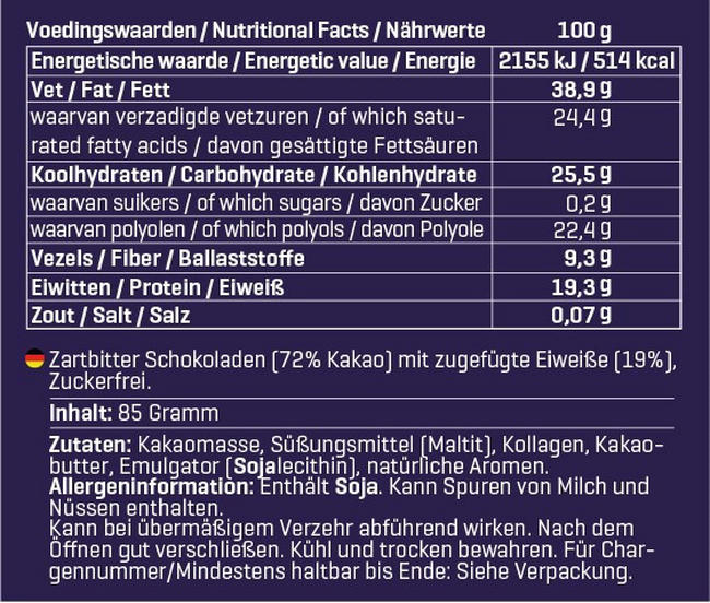 ChocoPro (Zuckerfrei) Nutritional Information 1