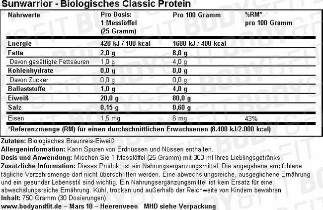 Classic Protein Nutritional Information 1