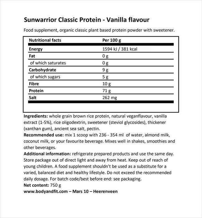 Classic Protein Nutritional Information 1