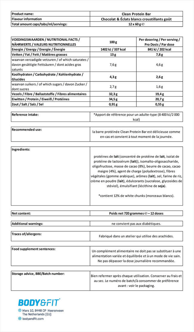 Clean Protein Bar Nutritional Information 1